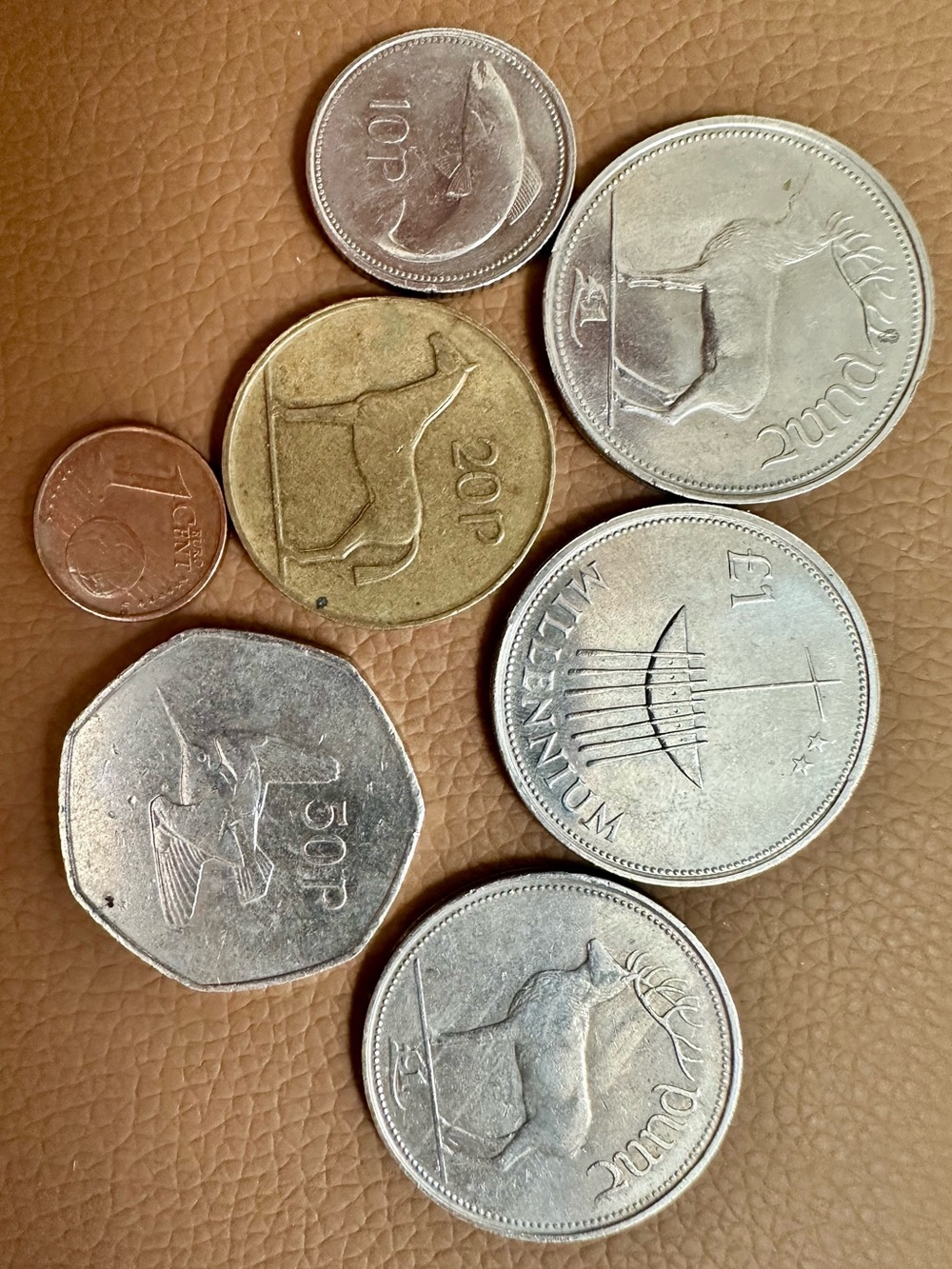 7 Ireland Coin Lot - Vintage Decimal Punt Coins - 1986 1990 1994 1999 2000